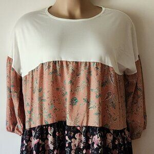 EGS California babydoll top sz 2X black pink paisley color block lightweight EUC